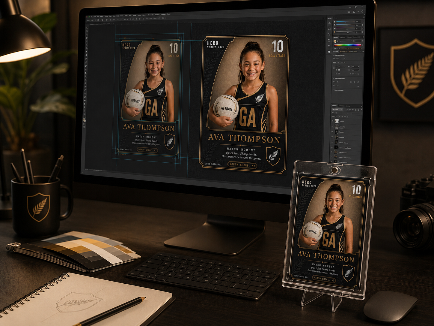 Behind-the-scenes Little Legends personalised card design workspace
