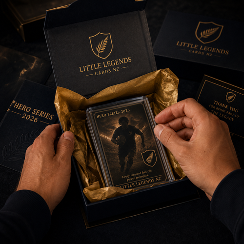 Unboxing a Little Legends hero card in gift box with gold tissue