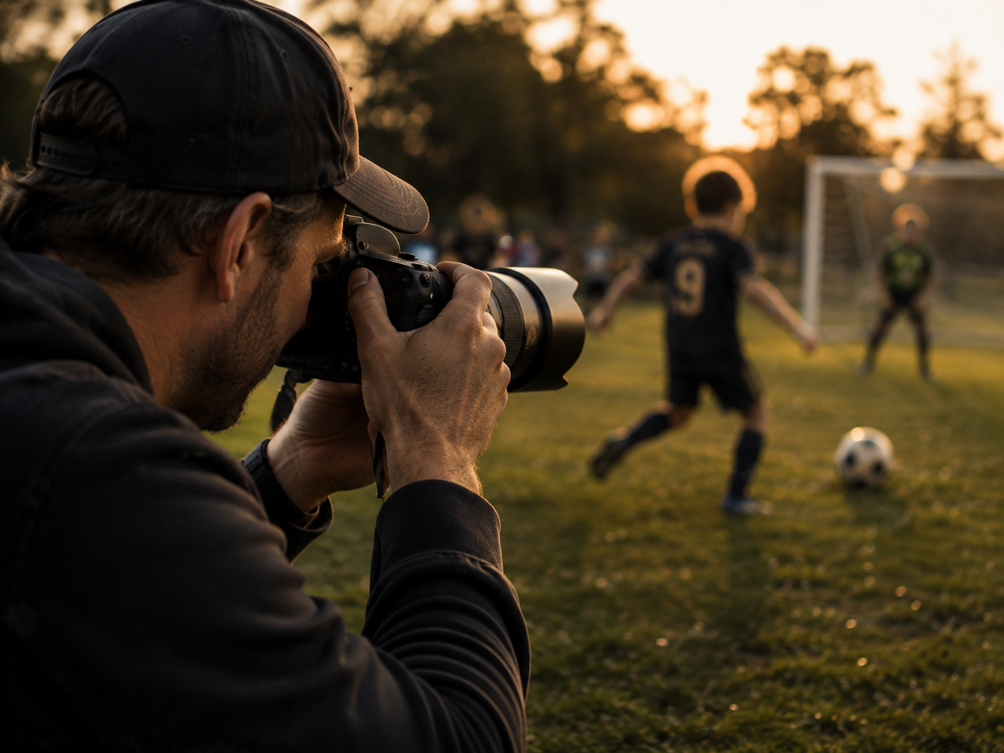 Parent photographing junior football from the sideline