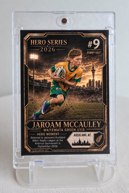Action style card in a magnetic display case